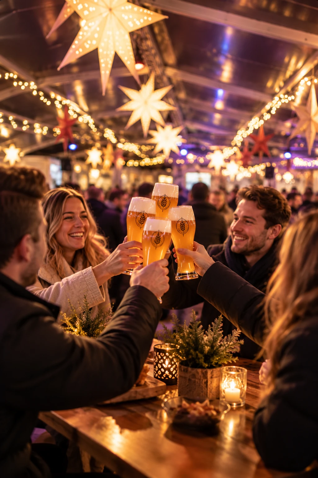 Vrienden proosten met bier bij de Wunderbar
